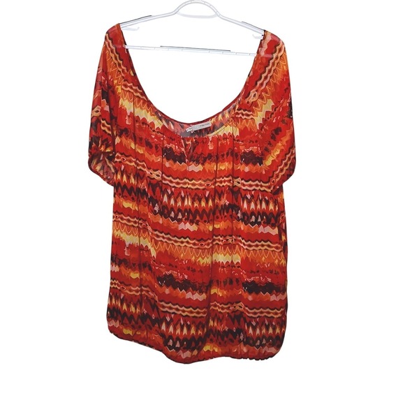 Maurices Tops - Maurices Women's Peasant Blouse Size 2XL Red Yellow Short Sleeve Tie Top Boho